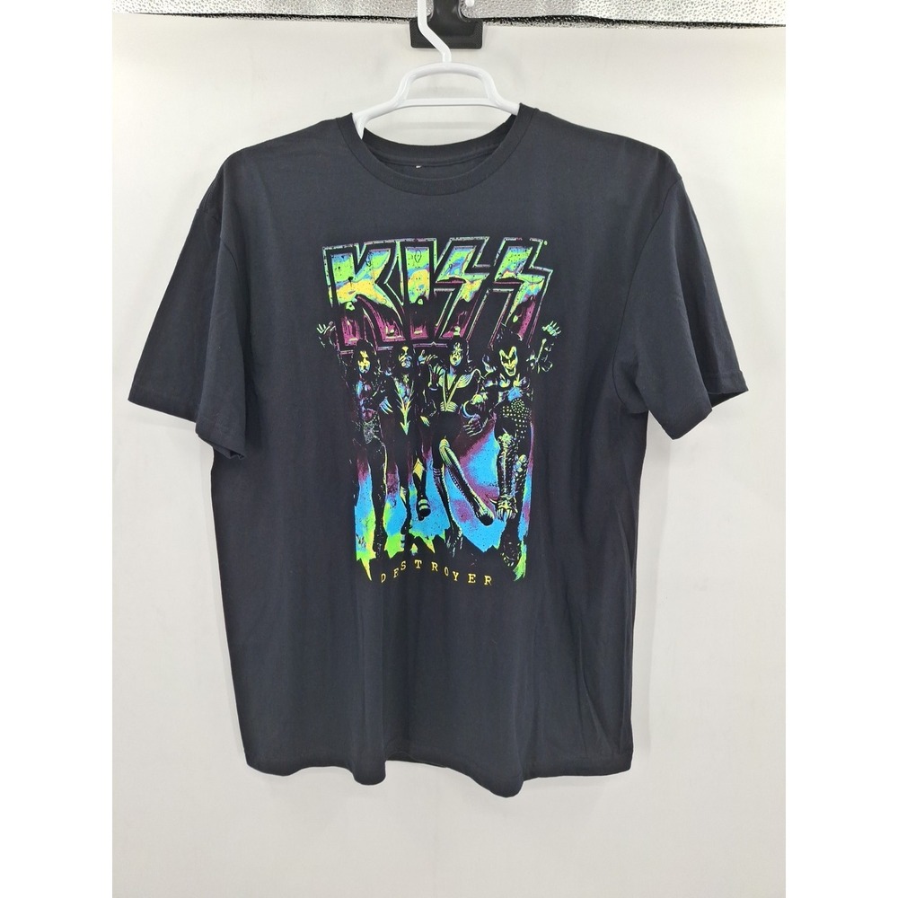 KISS‎ Destroyer Black with Neon Graphic Rock Band Fan T-Shirt Men's Sz XL